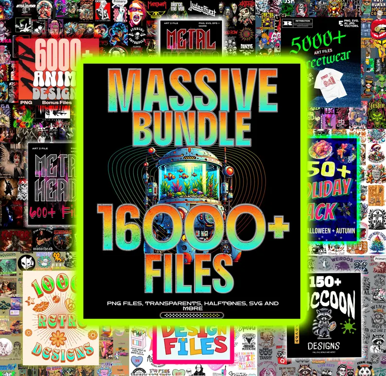 16,000+ Digital Art Mega Bundle: Streetwear, Anime, Memes (POD T-Shirt Graphics)(Digital Download)